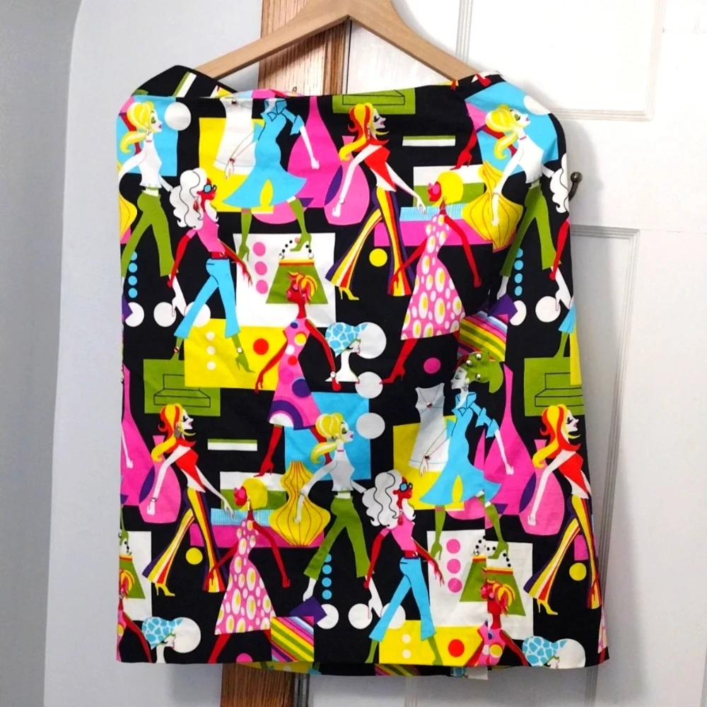 ANDREA VICCARO Cotton Stretch Multi-Colored Pencil Embellished Skirt Size 12 - Picture 3 of 9